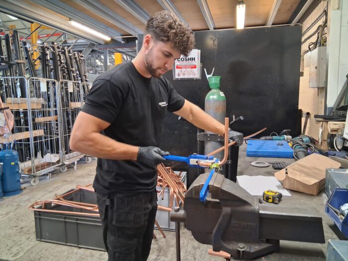 Josh brazing at the Space Manufacturing facility near Bristol.